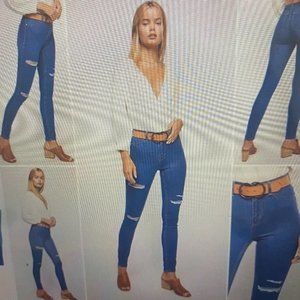 Free People Destroyed Skinny High Rise Jeans Long & Lean Jegging Stretch Sz 27
